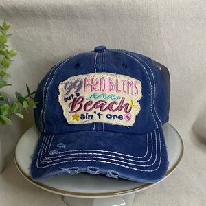 99 Problems But a Beach Aint One Distressed Patch Hat